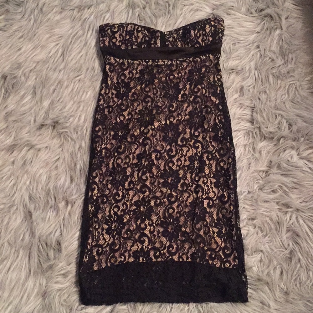 Strapless Lace Dress- Black with Nude/Tan Lining